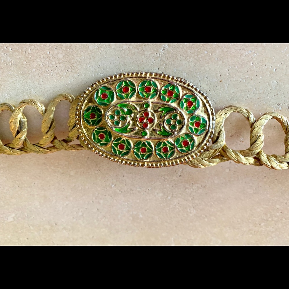 Vintage Woven Wire Enameled Buckle Adjustable Belt